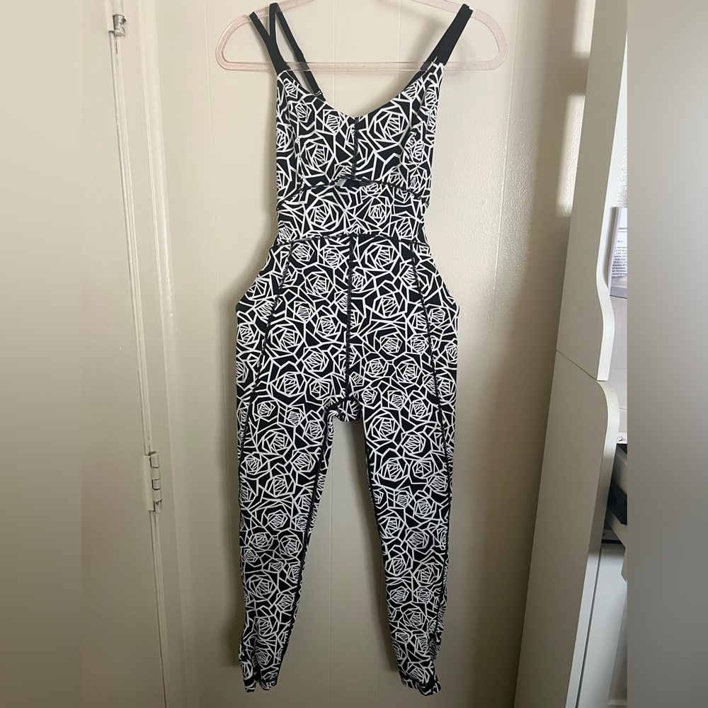 Lululemon Athletica Black and White Rose Jumpsuit